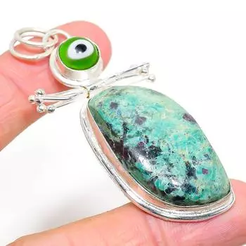 RubyFuchsite, Evil Eye Gemstone 925 Sterling Silver Jewelry Pendant 2.84 N6d58