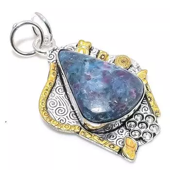 RubyFuchsite Gemstone 925 Sterling Silver Jewelry Two Tone Pendant 2.21 c8v04