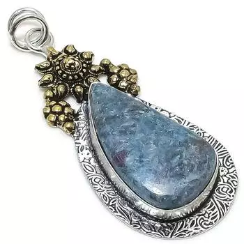 RubyFuchsite Gemstone 925 Sterling Silver Jewelry Two Tone Pendant 2.68 t1j47