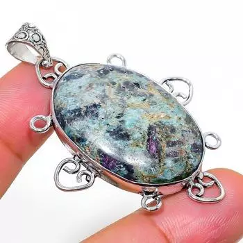 RubyFuchsite Gemstone Handmade 925 Sterling Silver Jewelry Pendant 2.25 C3t54