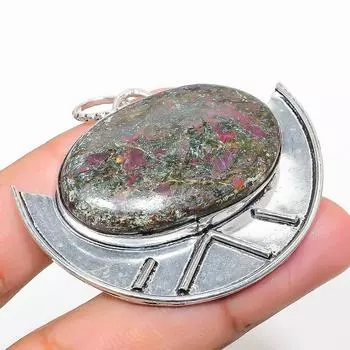 RubyFuchsite Gemstone Handmade 925 Sterling Silver Jewelry Pendant 1.93 h6v88