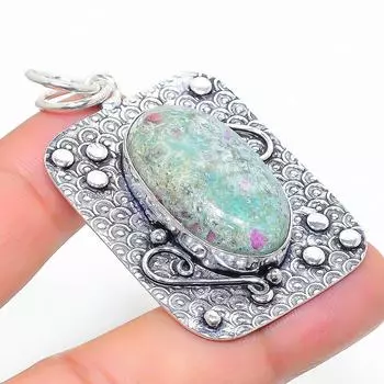 RubyFuchsite Gemstone Handmade 925 Sterling Silver Jewelry Pendant 2.05 O2B21
