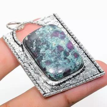 RubyFuchsite Gemstone Handmade 925 Sterling Silver Jewelry Pendant 2.05 f1r26