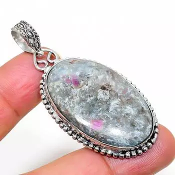 RubyFuchsite Gemstone Handmade 925 Sterling Silver Jewelry Pendant 2.21 o4U98