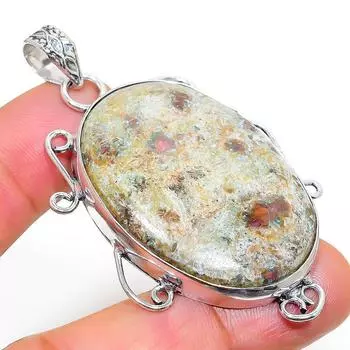 Ювелирный кулон из серебра 925 пробы с драгоценным камнем RubyFuchsite, 2,40 дюйма, g7L49