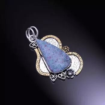 RubyFuchsite Gemstone Handmade 925 Sterling Silver Two Tone Pendant 2.45 U7A79