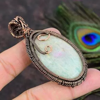 RubyFuchsite Gemstone Handmade Copper Wire Wrap Jewelry Pendant 2.96 w7D01