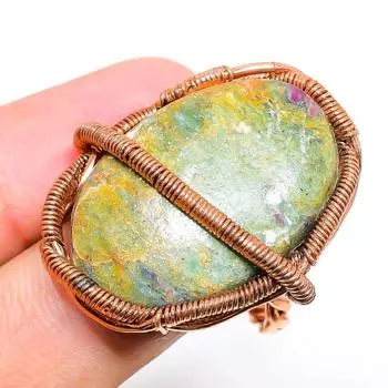 RubyFuchsite Gemstone Handmade Copper Wire Wrap Jewelry Ring Size 8.5 P0j40