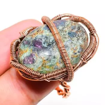 RubyFuchsite Gemstone Handmade Copper Wire Wrap Jewelry Ring Size 8 W2u30