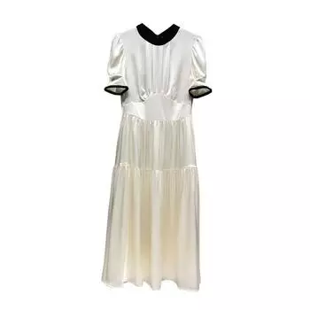 Ruched Petty Bourgeoisie Shoelace Dress European Goods French Acetic Acid Apricot S