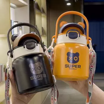 Ручка большой емкости для переноски детской изолированной чашки из нержавеющей стали 316, чашки для воды чёрный