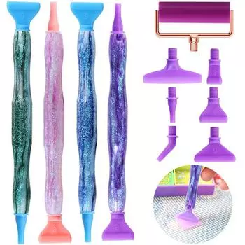 Ручка для алмазной живописи из смолы с резьбой Головки ручек с металлическим наконечником Роликовые ручки-сверла с клеем Художественные поделки Наборы для алмазной живописи зелёный