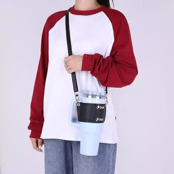 Ручка для бутылки с водой из искусственной кожи, держатель для бутылки с водой, аксессуар для кофейной кружки, универсальная сумка для бутылки с водой Stanley 30 унций и 40 унций чёрный