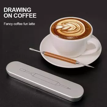 Ручка для декорирования кофе из нержавеющей стали с деревянной ручкой, игла для латте, инструмент бариста, кофейные аксессуары, инструмент для моделирования