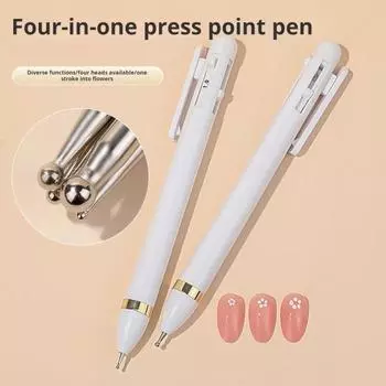Ручка для дизайна ногтей 4-в-1 из нержавеющей стали, инструмент для нанесения точек для дизайна ногтей 1pc белый