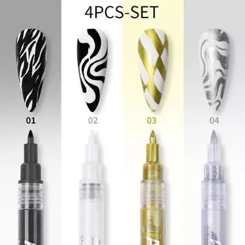 Ручка для граффити для ногтей, 3D-ручка для рисования, ручка-точка для ногтей, акриловая краска-маркер 4pcs