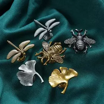 Ручка для мебели в стиле ретро, антикварные ручки золотого и серебряного цвета для шкафов и ящиков, ручки для ящиков из цинкового сплава, ручки для шкафа в виде пчелиного листа Dragonfly серебряный