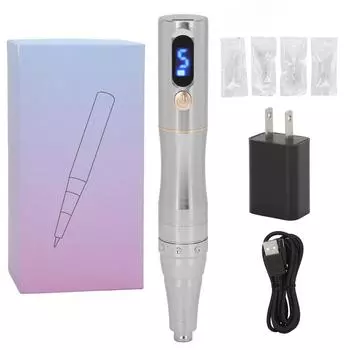Ручка для микроблейдинга с регулируемой длиной иглы, беспроводная зарядка, ручка для татуажа бровей и губ с 4 шт.
