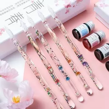 Ручка для подписи, дизайн из сушеных цветов, сильное впитывание чернил, легкий винтажный набор стеклянных ручек, подарок на день рождения B