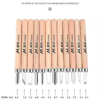 Ручка для резки по дереву Нож для резьбы по дереву Инструменты для резьбы по дереву Хобби Искусство Ремесла Резак для надреза Гравер Скальпель 12PCS/BOX