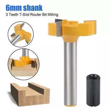 Ручка для резки с хвостовиком 6 мм, прямая кромка, фреза для прорезки пазов, 3 зуба, Т-образная фреза для фрезерования по дереву, столярные работы чёрный