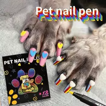 Ручка для рисования ногтей для домашних животных, ручка для граффити, цветная ручка, крючок, ручка для ногтей с мягкой головкой «три в одном» 12-color разноцветный