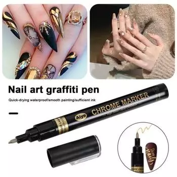 Ручка для рисования ногтей с зеркальным эффектом Профессиональная водонепроницаемая подводка для рисования для маникюрного салона DIY Дизайн ногтей Абстрактные линии Маркер для граффити Многофункциональный золотистый