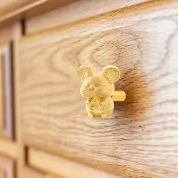 Ручка для шкафа в виде скульптуры животного с дизайном мыши для шкафа и буфета золотой