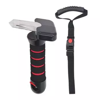 Ручка двери автомобиля 3 в 1 с резаком для ремня безопасности и стеклобоем Высокая грузоподъемность Нескользящая рукоятка красный