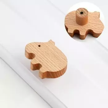 Ручка из цельного дерева с одним отверстием, липкая, без проколов, для дверцы шкафа с мультяшным рисунком, для ящика шкафа в детской комнате. One Size