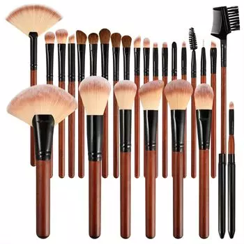 Ручка из красного дерева, шерсть животных, кисть для макияжа, основа, кисть для теней, рассыпчатая кисть для пудры, 26 набор шерсти