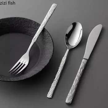 Ручка из нержавеющей стали 304 с каменным узором, набор столовых приборов, основной нож, основная вилка, основная ложка, десертная ложка, вилка для фруктов, кухонные принадлежности