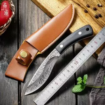 Ручка из нержавеющей стали Нож для мяса Фруктовый нож Нож для обвалки Монгольский нож для овец ручной ковки Охотничий нож для резки мяса на открытом воздухе 1pcs with cover