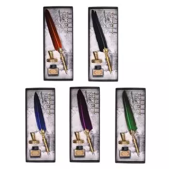 Ручка Изысканная винтажная элегантная нержавеющая сталь плавно пишущая износостойкая ручка-гусиное перо Black