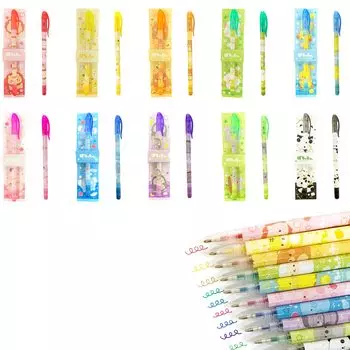 Ручка канцелярская Pochacha Animal Zoo Glitter Pen 10 видов x 1 набор из 10 штук для дома и дня рождения цветная ручка в эксклюзивном пакете OPP канцелярские принадлежности