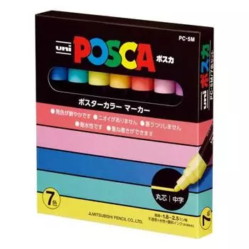 Ручка-карандаш Mitsubishi Pencil на водной основе Posca Medium Point Round Core 7 цветов PC5M7C
