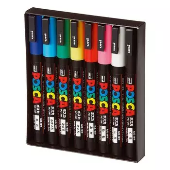 Ручка-карандаш Posca Mitsubishi Posca с тонким кончиком и круглым стержнем 8 цветов PC3M8C на водной основе