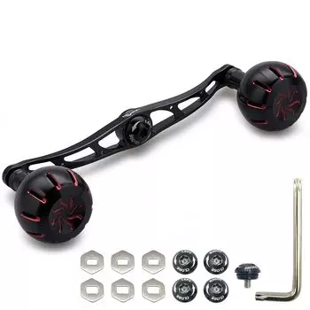 Ручка катушки HEIGHTEN 130 мм с ручкой 35 мм для мультипликаторной катушки Shimano Daiwa Abu Garcia General серии Chrysant (черный (Ручка) & Черная/красная ручка 739