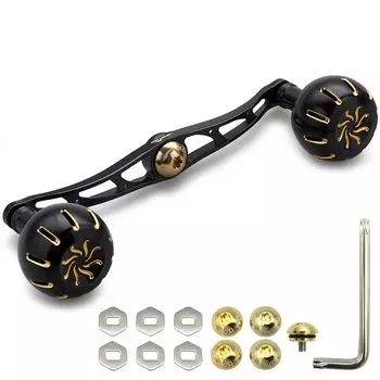 Ручка катушки HEIGHTEN 130 мм с ручкой 35 мм для мультипликаторной катушки Shimano Daiwa Abu Garcia General серии Chrysant (черный (Ручка) и черная/золотая ручка 736