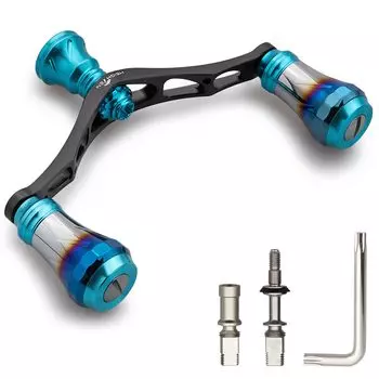 Ручка катушки HEIGHTEN 95 мм с ручкой 20 мм для катушек Daiwa и Universal Spinning Reels серии Aurora V3.0 Shimano, (Бирюзовый и черный) (336)