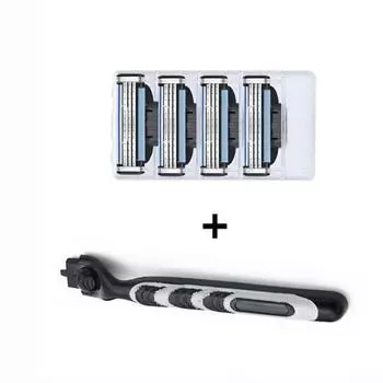 Ручка + лезвия, мужское качественное ручное средство для профессионального бритья, 3 слоя лезвий для бритвы + ручка и совместимость с Gillettee Mache 3 чёрный