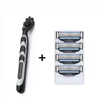 Ручка + лезвия, мужское качественное ручное средство для профессионального бритья, 3 слоя лезвий для бритвы + ручка и совместимость с Gillettee Mache 3 чёрный