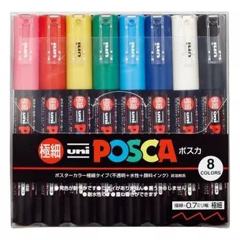 Ручка Mitsubishi Pencil на водной основе Posca Extra Fine 8 цветов PC1M8C