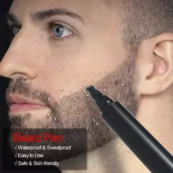 Ручка-наполнитель для бороды и щетка для бороды, восстановление формы мужских усов, эффективное улучшение волос на лице, водонепроницаемость чёрный