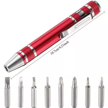 Ручка-отвертка Подарки Многофункциональный удобный инструмент 8 в 1 Магнитная карманная отвертка Прецизионная функция для мини-гаджетов красный