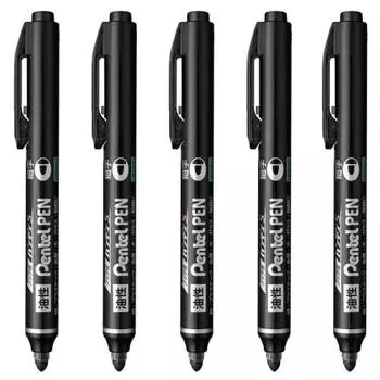Ручка Pentel на масляной основе, перьевая, удобного типа S Pentel PEN, круглый грифель/тонкий кончик, черная XNXS15-AP 5 шт.