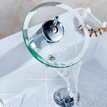 Ручка раковины-водопада, стеклянная раковина, 1 кран для ванной комнаты, один переключатель воды