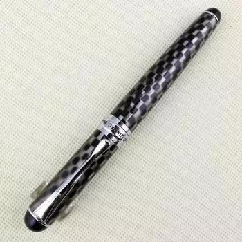 Ручка-роллер Gullor Advanced Executive Jinhao750, черная, серебристая, с квадратным узором