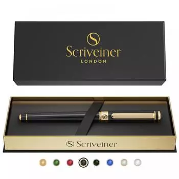 Ручка-роллер Scriveiner Finest 24K Gold Finish Schmidt Ink со стержнем Прекрасный подарочный набор, идеально подходящий для мужчин и женщин, для профессионального офиса руководителя (черный