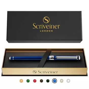 Ручка-роллер Scriveiner с тончайшим хромированным покрытием, чернилами Schmidt со стержнем, замечательный подарочный набор, идеально подходящий для мужчин и женщин, для профессионального офиса руководителя, потрясающий синий